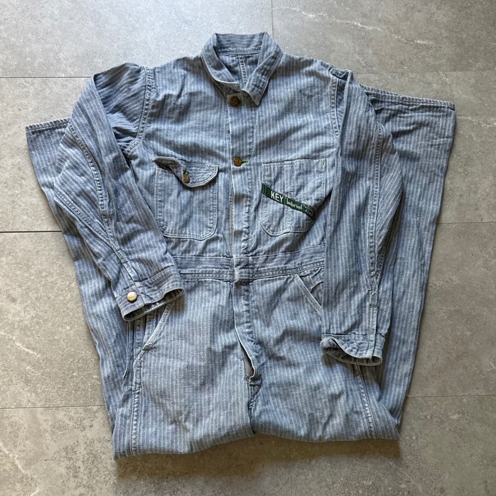Vintage 50s KEY Imperial Herringbone Hickory Stripe Coveralls